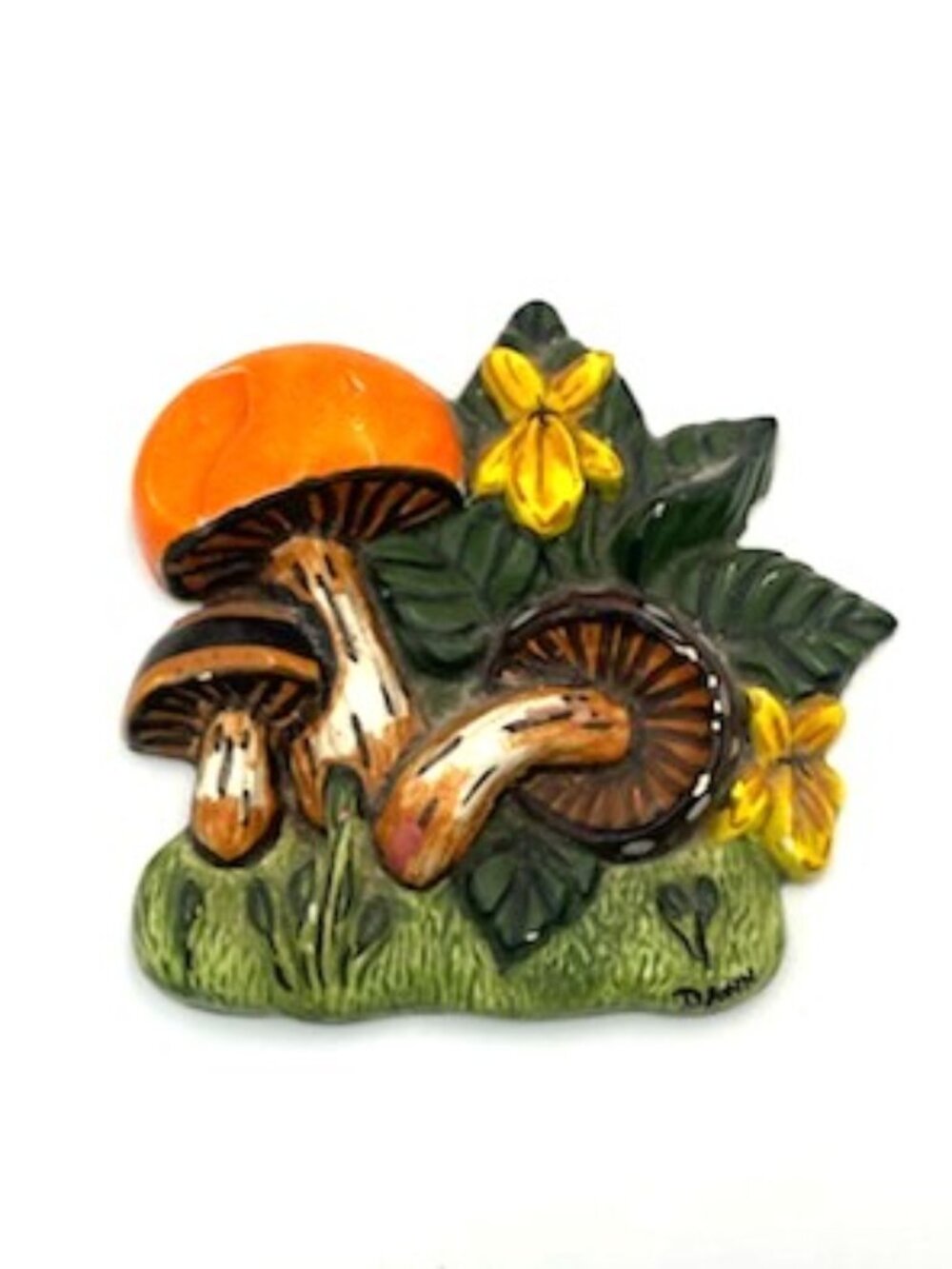 Vintage 70's Mushrooms Orange Yellow Green Brown Chalkware Art Retro